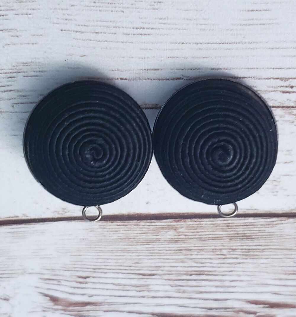 Vintage Clip On Earrings - Black Spiral Design 7/8"